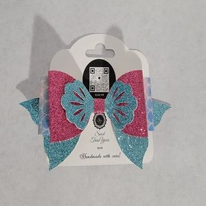 Mermaid Glitter Faux Leather Hair Bow Clip